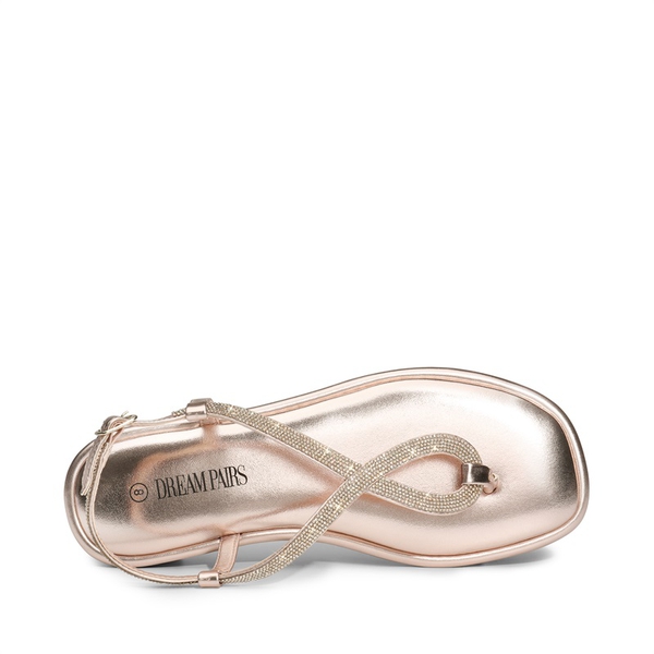 Ankle Strap Rhinestone Flat Sandals - CHAMPAGNE - 3